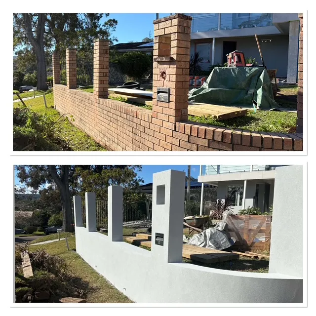 Brick front fence before and after rendering