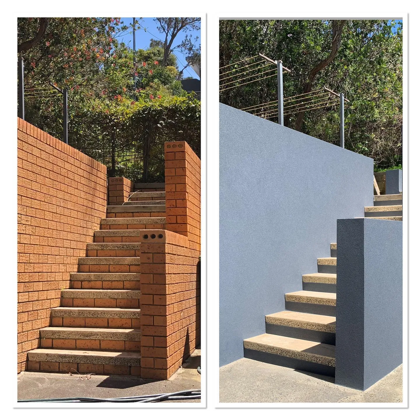 Before and after: brick stairwell walls rendered and finished